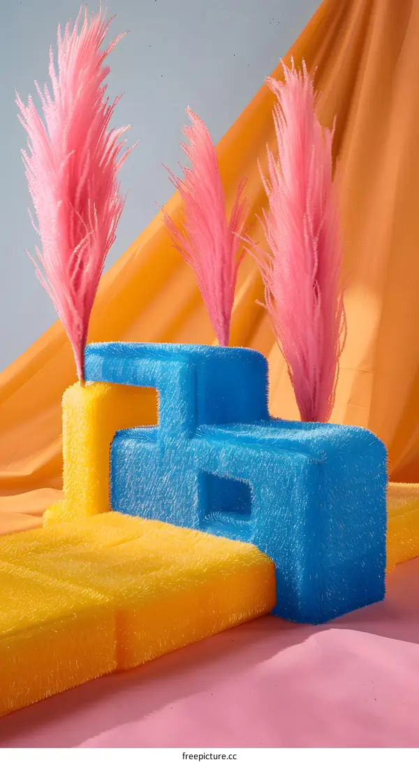 Abstract Minimalist Still Life with Pink Pampas Grass