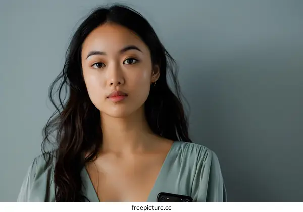 Portrait of a Young Asian Woman with Long Black Hair