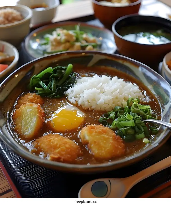 Japanese Curry Rice with Fried Chicken and Egg