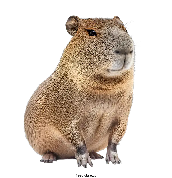 [Transparent Background PNG]Capybara Sitting on a White Background