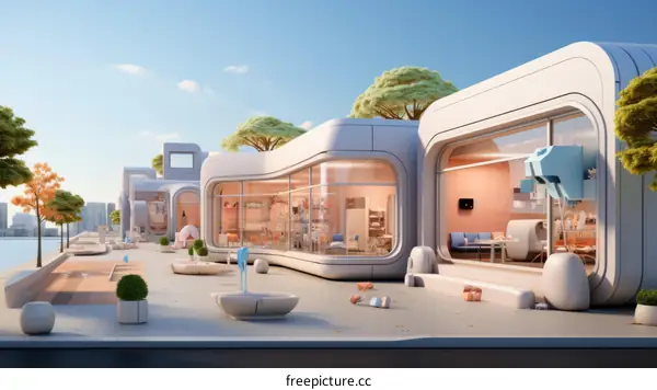 Futuristic modern architecture with large glass windows