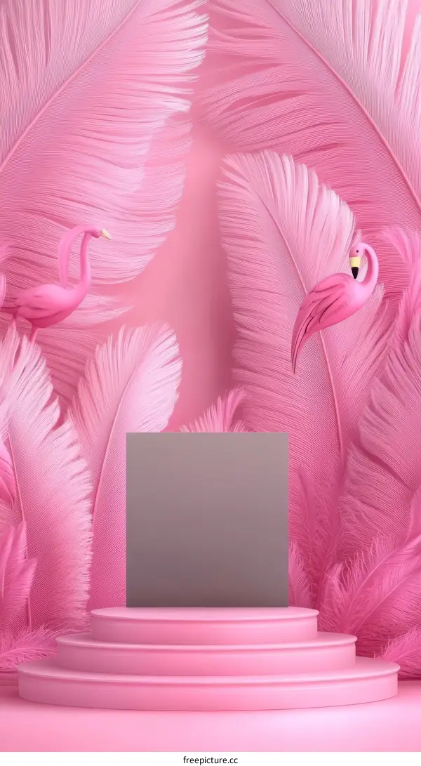 Pink Feather Display Stand with Flamingos