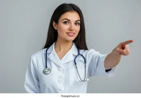 Female Doctor Pointing to Future Medical Innovation