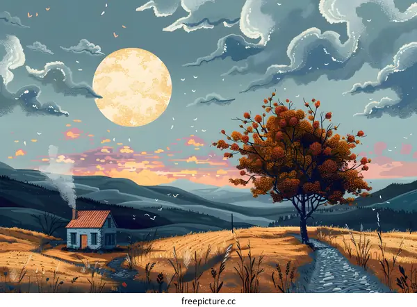 Autumnal Moonlit Landscape