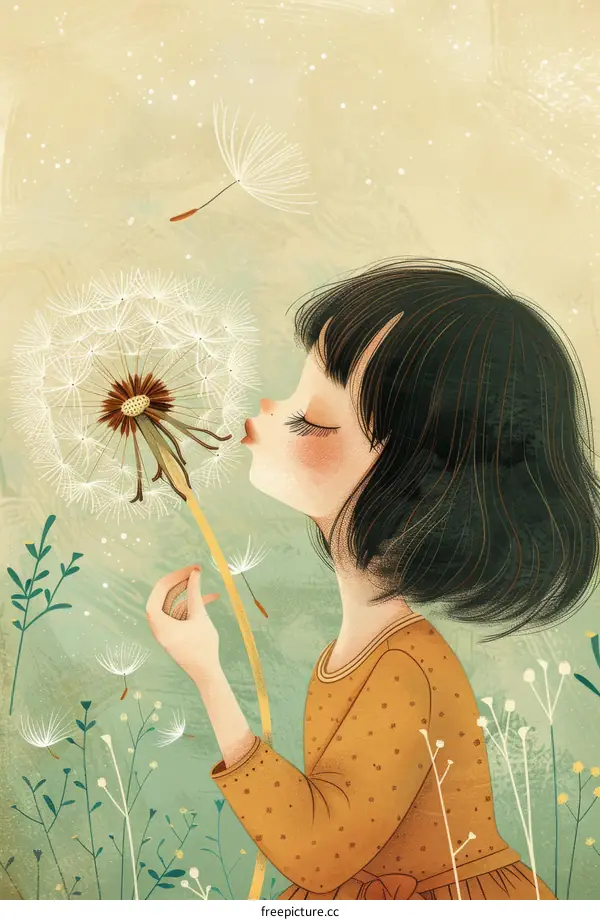 Little girl blowing dandelion flower