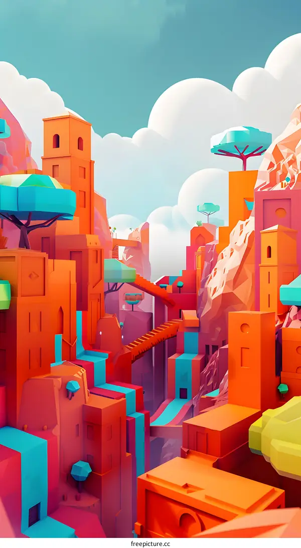 Colorful Geometric City Illustration