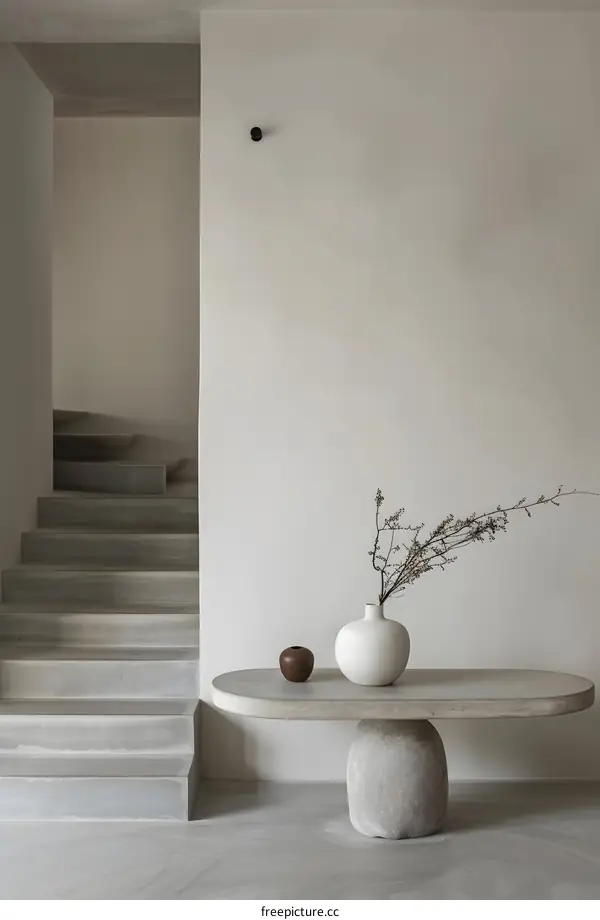 Minimalist Interior Design with Concrete Table and Vase