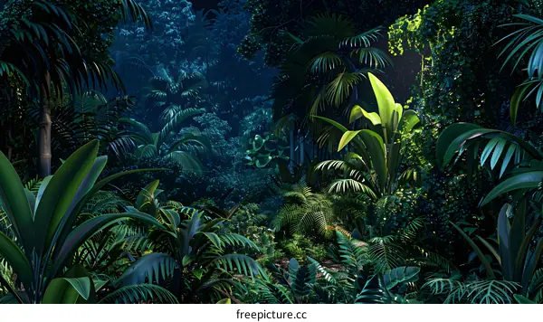 Tropical Rainforest Lush Green Foliage Dark Background