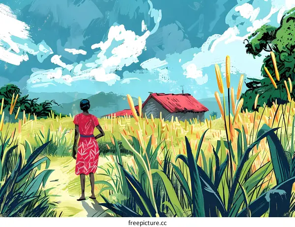 Woman Walking Through a Field of Tall Grass