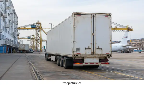 White Cargo Truck at Airport Cargo Terminal