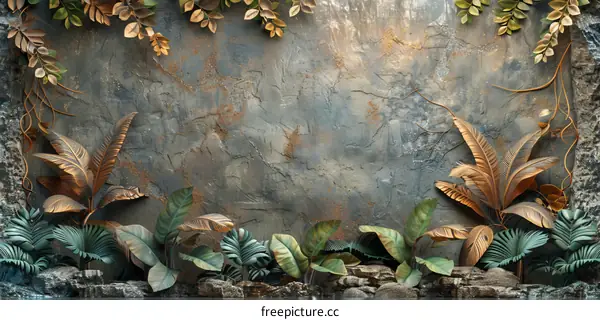 Decorative Stone Wall with Tropical Plants
