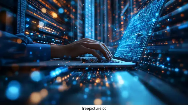 Data Center Operator Working on Laptop