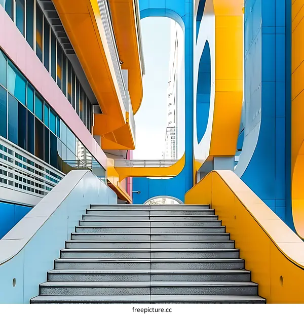 Modern Architecture Stairs and Colorful Building Facade