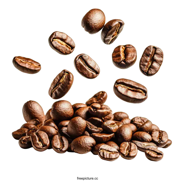 [Transparent Background PNG]Coffee Beans Falling and Stacked