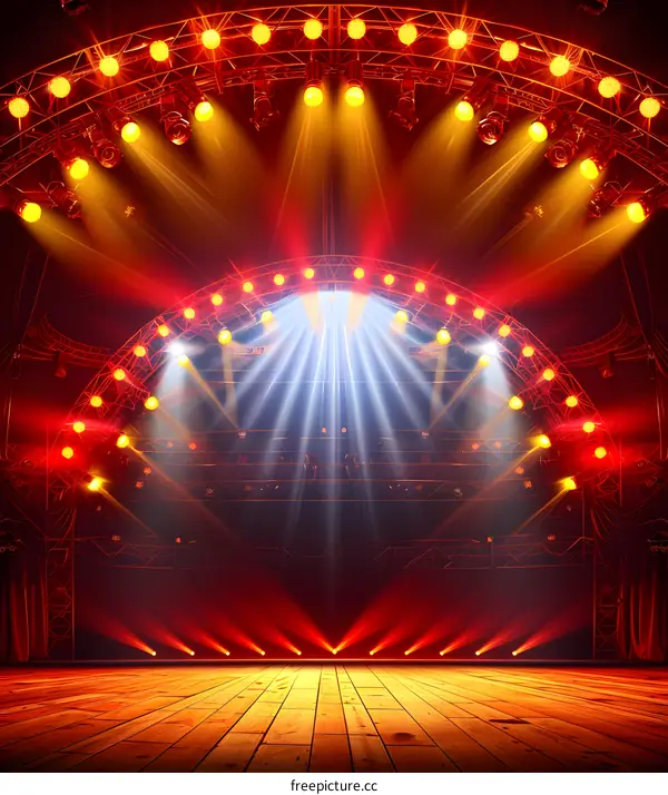 Stage Lights and Spotlight with Wooden Floor