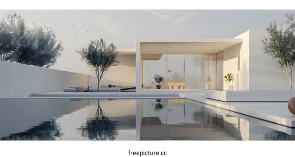 Modern Minimalist Architecture Design with Swimming Pool and Greenery