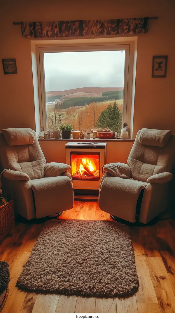 Cozy Living Room with Fireplace and Scenic View