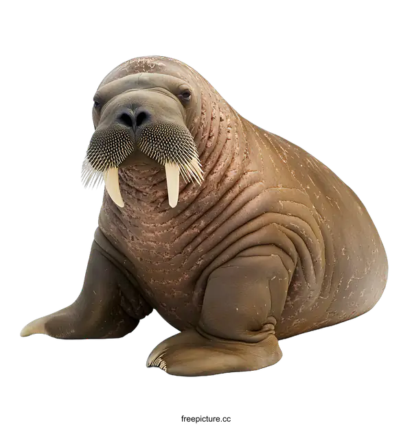 [Transparent Background PNG]Close Up Portrait Of A Walrus Sitting On A White Background