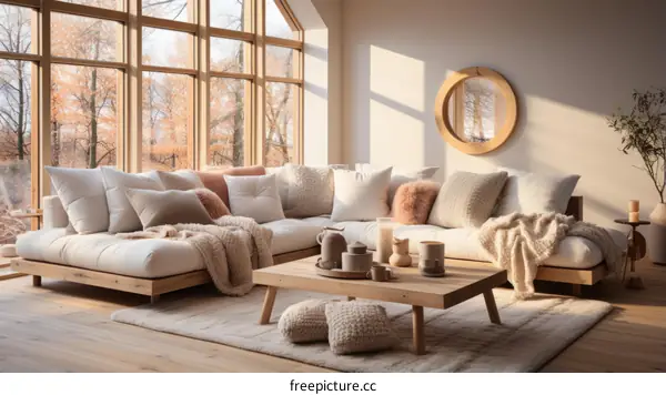 Bright and Airy Living Room With Sectional Sofa and Large Windows
