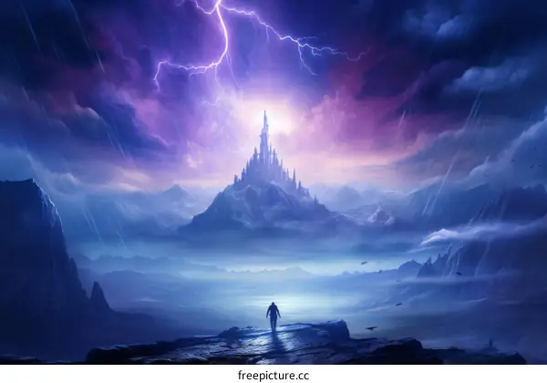Fantasy landscape with a castle on a mountaintop