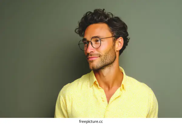 Stylish Man in a Yellow Shirt with Glasses