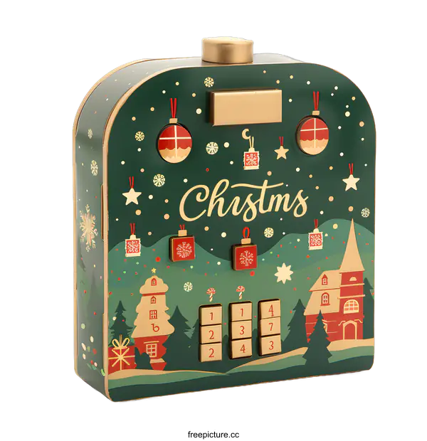 [Transparent Background PNG]Christmas Advent Calendar Box With Town Illustration