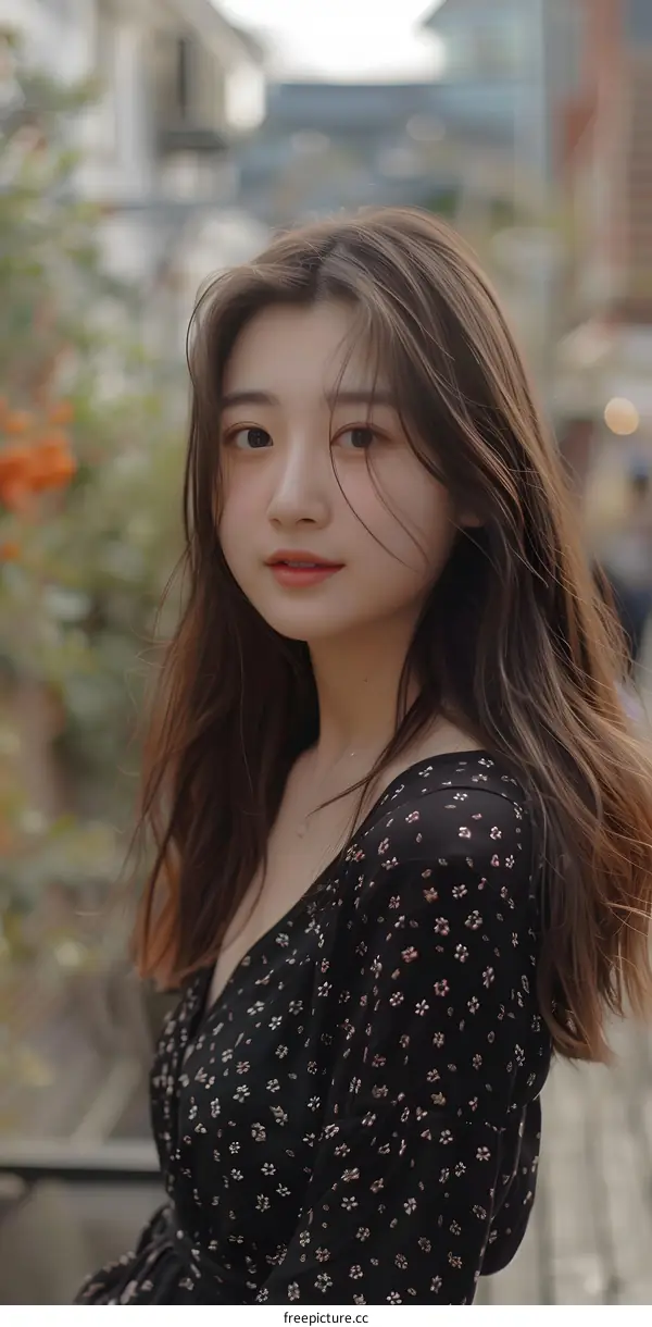 Portrait of a Young Woman in a Floral Dress