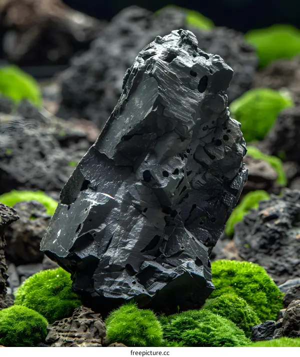 Black Lava Rock with Green Moss Background