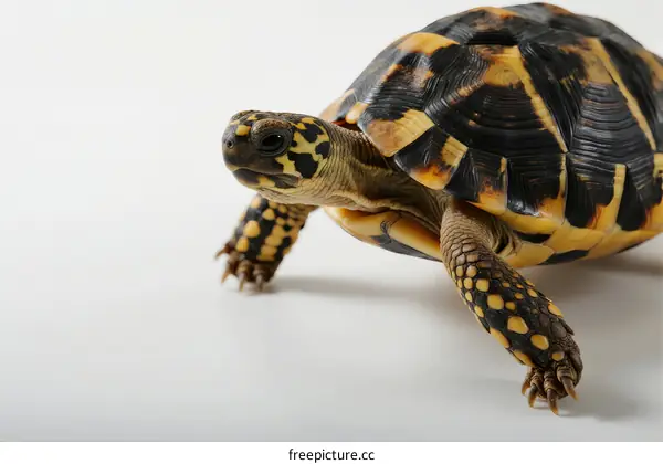 Close-up view of a colorful tortoise with distinct patterns