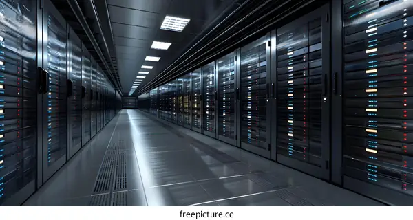 Server room with rows of server racks