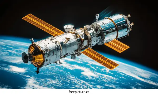 International Space Station in Orbit Above Earth