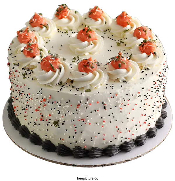 [Transparent Background PNG]White frosted cake with red and black sprinkles