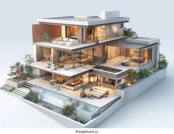 Modern Luxury House 3D Render with Pool and Gardens