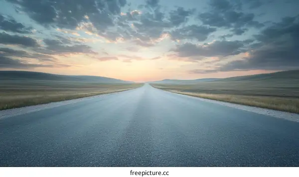 Empty Asphalt Road Extending into Sunrise
