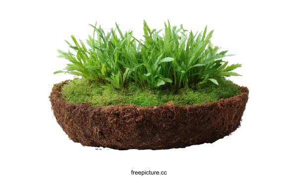[Transparent Background PNG]Miniature Island of Green Grass in a Potted Earth