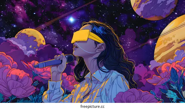 Cosmic Concert Woman in VR Headset Singing