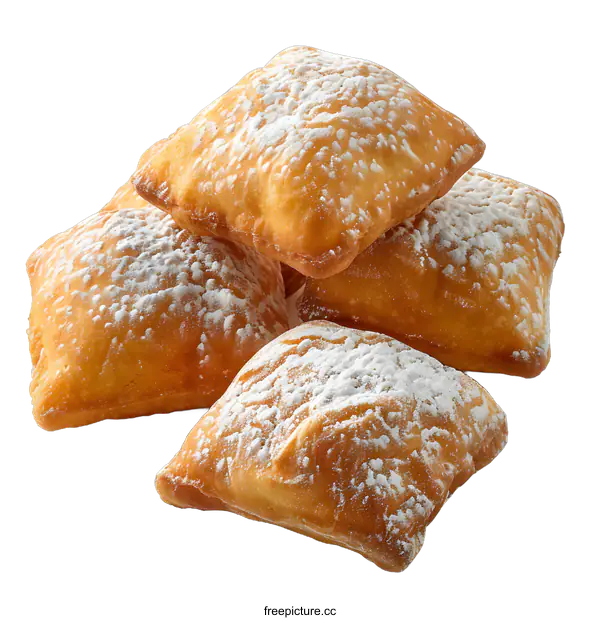 [Transparent Background PNG]Golden Fried Dough Pastries Dusted with Powdered Sugar