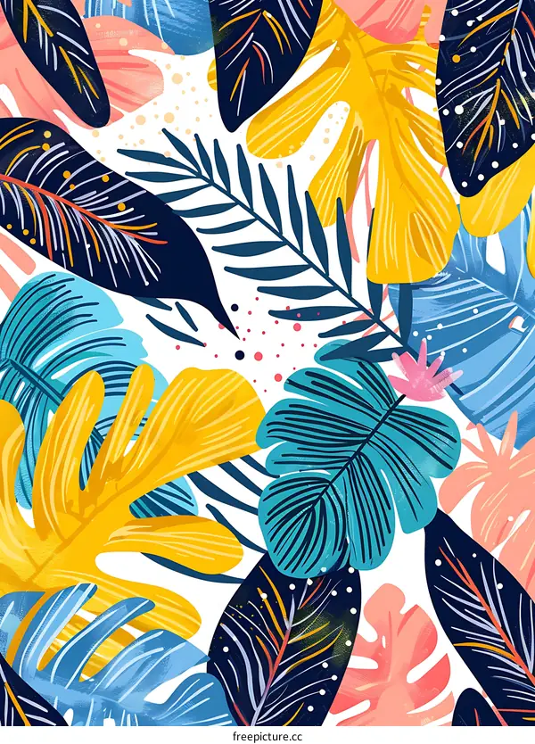 Tropical Leaves Illustration with White Background