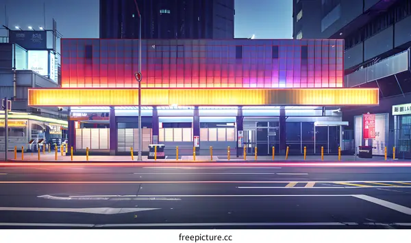 Neon Sign and City Street at Night