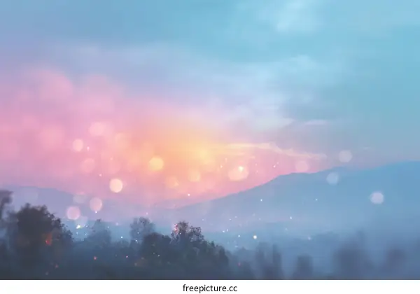 Pastel Sunrise Over Misty Mountains