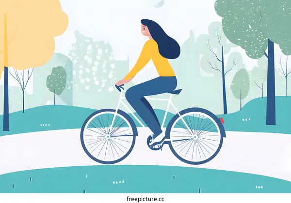 Woman Riding Bicycle in Park Illustration