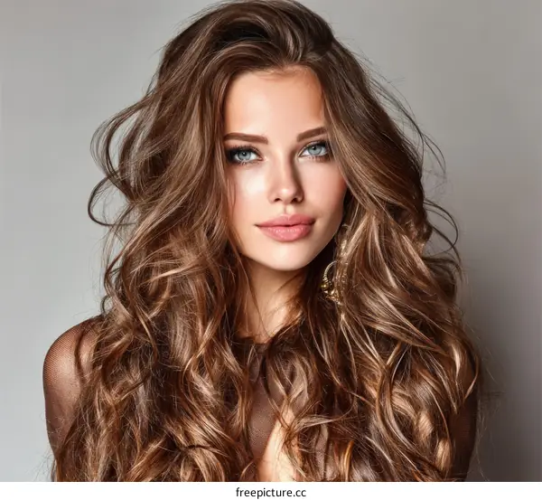 Beautiful Woman with Curly Hair Close-up