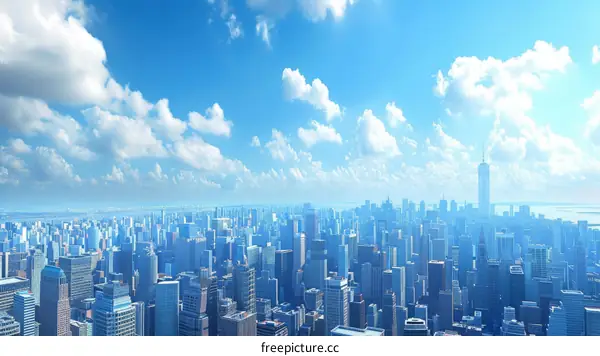 City Skyline with Blue Sky and White Clouds