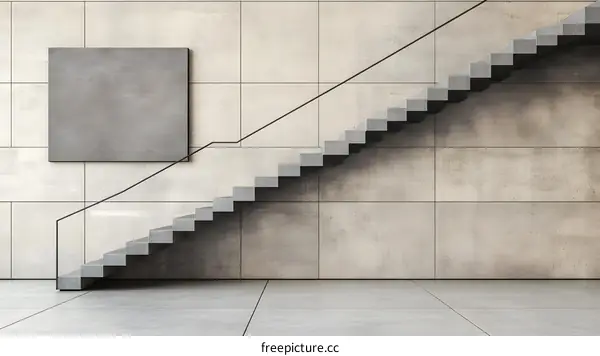 Modern Concrete Staircase with Empty Frame in Interior Design