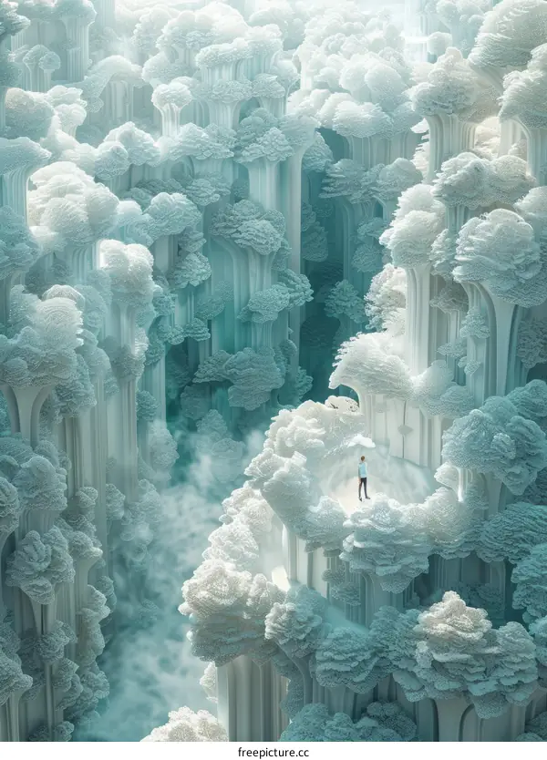 Solitary Figure on a Surreal Icy Cliff