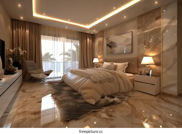 Modern Bedroom Interior Design with Beige Color Scheme