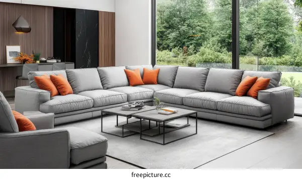 Modern Gray Sectional Sofa Living Room Design