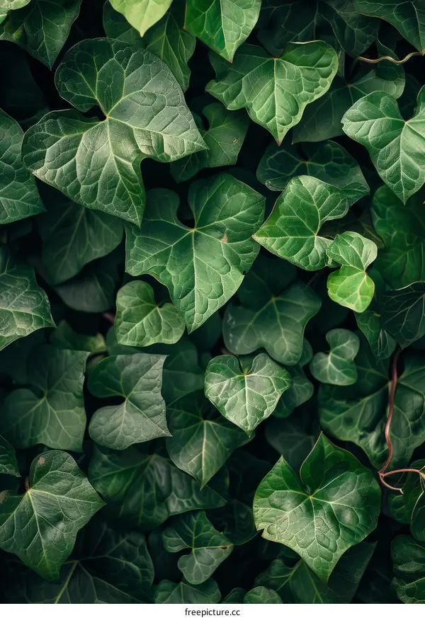 Beautiful Close-Up of Glossy Green Ivy Leaves on Wall