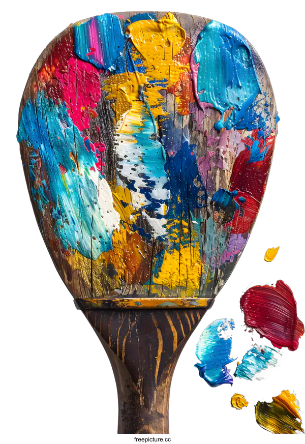 [Transparent Background PNG]colorful abstract painting on a wooden spatula