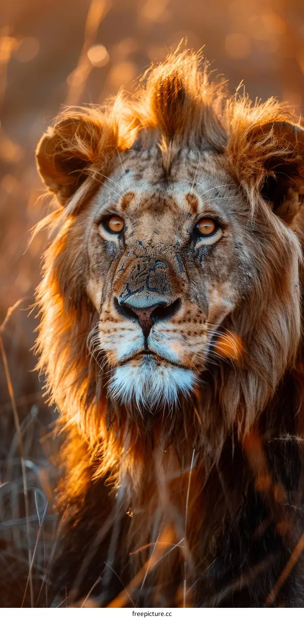 Majestic Male Lion with Golden Mane in the Savanna